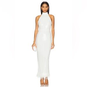NWT Revolve NBD sequin white feather dress.